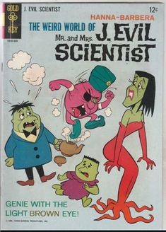 the weird world of j - evil and mr and mrs scientist comic book cover art