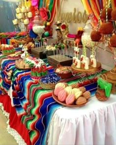 a table topped with lots of desserts and candy