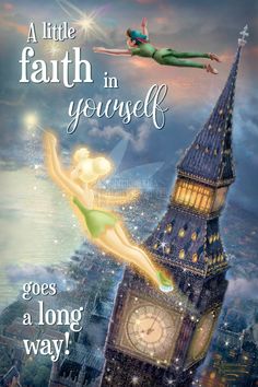 an image of a fairy on top of a clock tower with the words faith in angel above it