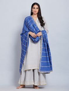 Traditional Blue Cotton Wear With Sheer Dupatta, Indigo Kurta Set With Dupatta, Blue Straight Kurta With Dupatta, Blue Mulmul Palazzo Set With Dupatta, Blue Cotton Sharara With Sheer Dupatta, Mulmul Kurta, Kurta With Sharara