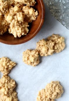 some cookies are sitting in front of a bowl