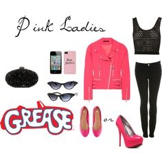 diy good sandy grease costume  | Grease inspired outfit- PINK LADIES 50’s Outfit, Biker Girl Costume, Sandy Grease Costume, Olivia Outfits, Greaser Outfit, Movie Clothes