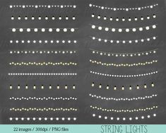 string lights clipart set on chalkboard with white and yellow lights in the middle