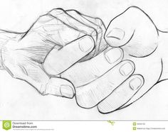 two hands holding each other in pencil