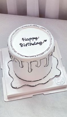 a birthday cake sitting on top of a white plate with the words happy birthday written on it