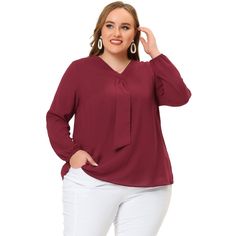 Agnes Orinda is a plus-size brand inspired by the needs of its customers. It can suit you on various occasions, and show your curves through appropriate tailoring, and the comfortable fabric allows you to enjoy a pleasant experience. The shape of the top is classic and feminine, and the fit is relaxed and easy. An exceptionally breathable top, it fits. The feminine design and neat shape can make you look more gentle and professional. And You can wear work pants, jeans, shorts, heels, and sandals Plus Size Fashion Work, Plus Size Office, Chiffon Blouses, Plus Size Brands, Lace Patchwork, Feminine Design, Chiffon Blouse, Casual Blouse, Office Fashion