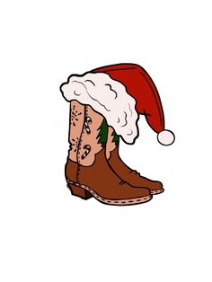 a cowboy boot with a santa hat on it