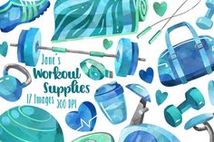 watercolor workout supplies clipart set