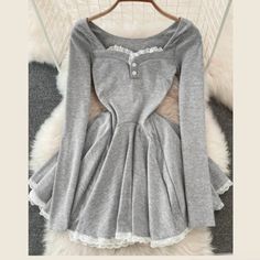 Balletcore Skater Pleated Dress Light Grey New Never Used Size Small Retails- $62 With Taxes Inc. Embroidered Trim. Pleated. Sweetheart Neckline. New Never Warn. No Tags Slightly On The Shorter Side. Source Unknown- Tag Was Removed At The Tinc. #Skater #Skaterdress #Pleated #Pleateddress #Japanese #Anime #Kawaii #Kawaii-Style #Manga Style #Cute #Ditsy Cute Long Sleeve Mini Dress For Winter, Cute V-neck Mini Dress With Lace Trim, Long Sleeve Cotton Mini Dress For Winter, Cute Long Sleeve Mini Dress For Fall, Winter Long Sleeve Mini Dress With Lace Trim, Cute V-neck Dresses For Fall, Cute Mini Dress For Fall, Cute Fall Mini Dress, Casual Mini Dress With Lace Trim For Fall