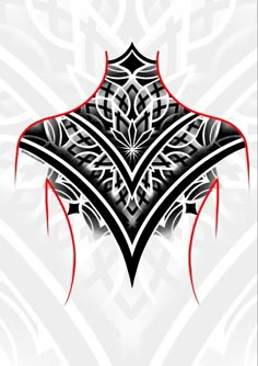 a black and white tattoo design with red accents