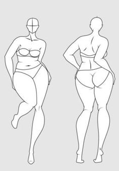 three female body shape silhouettes in various poses, one with her hands on her hips