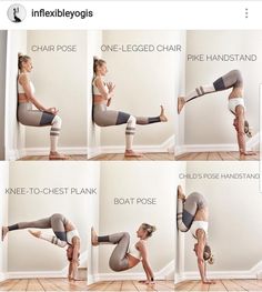 a woman doing yoga poses in different positions