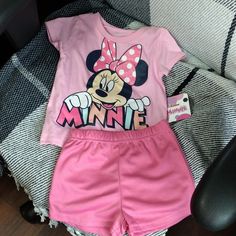 Minnie Shirt And Shorts Set. Nwt. Size 18m Pink Disney Cotton Set, Minnie Mouse Cotton Summer Sets, Cute Minnie Mouse Sleepwear For Bedtime, Shirt And Shorts Set, Casual Minnie Mouse Cotton T-shirt, Cotton Minnie Mouse T-shirt With Short Sleeves, Disney Print, Minnie Shirt, Shirt And Shorts