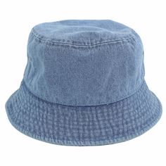 NEWHATTAN BRAND Denim Bucket Hats 100% Cotton Available in Small/Medium and Large/X-Large Brim/Visor measures approximately 2 Inner sweatband 2 brass eyelets for ventilation Brim Wide 2 " And 3.75 " Deep Crown, Size: S/M=56-57cm, L/XL=60-61cm Denim Blue Bucket Hat With Curved Brim For Summer, Denim Blue Curved Brim Bucket Hat For Summer, Brimmed Denim Blue Bucket Hat For Summer, Casual Denim Brimmed Sun Hat, Denim Blue Bucket Hat For Summer, Casual Brimmed Denim Sun Hat, Summer Denim Blue Bucket Hat With Curved Brim, Summer Hat With Short Brim And Washed Look, Summer Denim Bucket Hat With Curved Brim