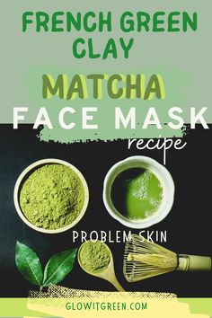 Get a skin-refining green clay and Matcha tea face mask for irritated, dry, and blemished skin from Glowitgreen.com! These ingredients are perfect for sensitive skin. Their all-natural properties will help soothe and heal skin, to be clear and radiant! Clay Mask Recipe, Matcha Face Mask, Tea Face Mask, Green Clay Mask, Bug Spray Recipe, Green Tea Face Mask, Green Tea Detox, Green Tea Face, Problem Skin