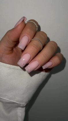 Pink Tip Nails, Simple Gel Nails, New Nails, Classic Nails, Sparkle Nails, Silver Nails, Xmas Nails