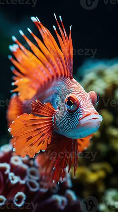 a close up of a fish on a coral