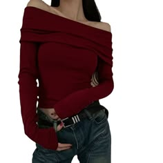 This captivating red one-shoulder long sleeve is a must-have for the modern woman. Perfect for your evenings out, its retro look is ingeniously combined with modern design to create a look that is both timeless and fashion-forward. Crafted from luxurious fabric, this will add a touch of sophistication to your wardrobe. Features: -80% Polyester，20% Elastane -One Shoulder -Solid Color -Regular fit -Vintage style Grad Outfit Ideas, Red Off Shoulder Top, Evan Rosier, Spring Outfits For School, Red Long Sleeve Tops, Long Sleeve Outfits, Outfit Streetwear, Scarlett Witch, Green Cargo Pants