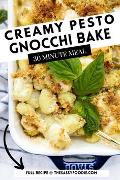 this creamy pesto gnocchi bake is so easy to make it's the perfect appetizer for any meal