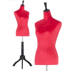 a red mannequin is shown on a tripod with a black stand for the base