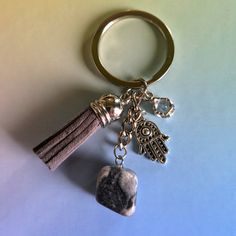 Handmade. Brand New!! Natural Gray Marbled Stone, Gray Tassel, Hand Of Peace & Crystal Charm On Silver Keyring * Grounding, Spiritual Handmade Brand, Crystal Charm, Grey Stone, Women Accessories, Crystals, Stone, Grey, Silver, Women Shopping