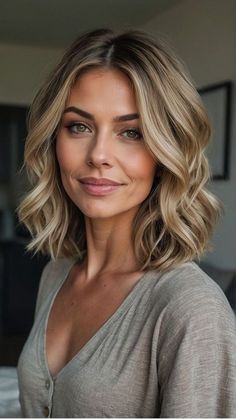 Fall 2024 Hair Color Blonde, Beachy Waves Medium Length Wedding, Fun Mom Haircuts, Fall Haircuts 2024 Short, Celebrity Hairstyles 2024, Side Swept Short Hair, Fall Blonde Short Hair, Haircut Women 2024, Mikado Haircut