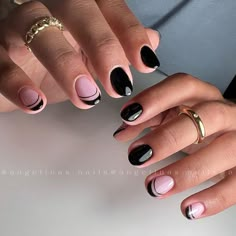 Angelina’s Nails shared a post on Instagram: "Black French 🖤". Follow their account to see 2364 posts. All Black Short Nails, Black Nails Designs Short, Nails To Go With A Black Dress, Black Gel Manicure, Short Black Almond Nails, Cute Black Nails Ideas, Black French Tip Nails With Design, French Black Nails, Round Tip Nails