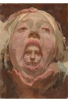 a painting of a woman's face with her mouth open