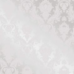 a white and grey wallpaper with an ornate design