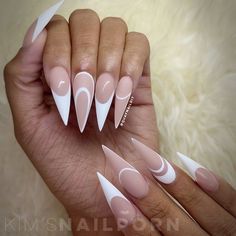 Pin on Luxury nails White French Acrylic Nails, Stiletto Nails French, Nails Negative Space, Bb Nails, French Stiletto Nails, Event Nails, Nails White French, White Stiletto Nails, Graffiti Nails