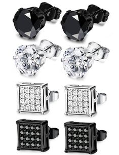 PRICES MAY VARY. ★4 PAIRS STUD EARRINGS★ 4 Pairs Stud Men Earrings in This Earrings Set, Includes Black Round CZ Earrings,Clear Round Cubic Zirconia Earrings,Black Square Earrings and Silver Square Earrings. Different Styles and Color for You to Choose and Match. Make You Be Unique and Attractive Everyday. ★DELICATE CZ EARRINGS★ These Cool Male Earrings AAA+ Shiny Cubic Zirconia Inlay, Flashy and Eye-catching, Win More Compliments From People. 316L Stainless Steel Earrings, Healthy Material, Not Male Earrings, Stud Earrings For Men, Earrings For Men, Women Earrings, Square Earrings, Black Square, Earrings Set, Cubic Zirconia, Stud Earrings