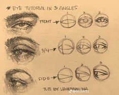 the steps to draw an eye with different angles and directions for each individual's eyes