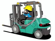 a man driving a forklift with his hand on the steering wheel and wearing a yellow helmet