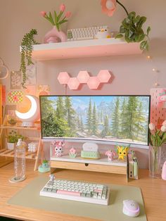 a desktop computer sitting on top of a wooden desk