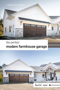 two pictures of the same house with different garage doors and windows, one is white and the other is brown