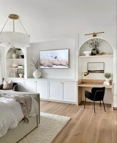 the instagram page shows an image of a bedroom with white walls and wood floors