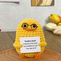 Description: Introducing our crochet doll made from premium wool, ensuring strength, reliability, and durability. Each doll is meticulously hand-sewn to achieve a rounder and fuller shape. The soft, comfortable, and elastic material guarantees long-lasting quality without fading. This adorable knitted duck is not only cute but also carries inspiring messages on an included card. Its presence is sure to uplift your spirits, bringing joy in moments of happiness and comfort during times of distress Knitted Duck, Inspiring Messages, Little Duck, Crochet Animal, Bee Decor, Kids Ornaments, Encouragement Cards, Bring Happiness, Animal Dolls