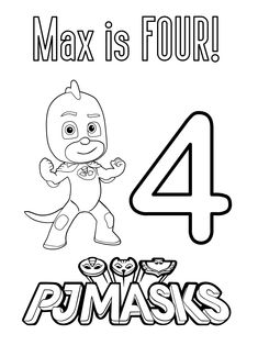 a coloring page with the number four and an image of a cartoon character