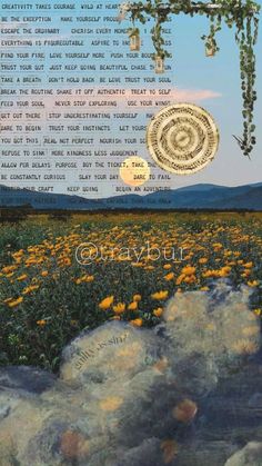 an image of a field full of yellow flowers with words written in the middle and below it