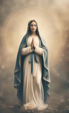 the immaculate mary statue in blue and white