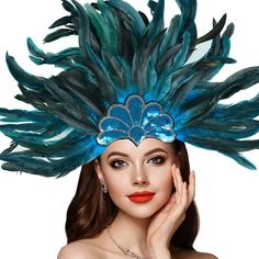 PRICES MAY VARY. ELEGANT: Elevate your look with this elegant rainbow-colored feather headpiece complete with a removable mask for versatility. Perfect for Halloween, Mardi Gras, or any costume event. PREMIUM MATERIALS: Crafted with real feathers and a strong elastic band, this headpiece is perfect for parades in Bourbon Street or Rio Carnival. Durable and built to last. EXQUISITE DESIGN: The long, natural feathers add sophistication and glamour to any outfit, making it perfect for vintage parti Luxury Headpiece For Mardi Gras Festival, Blue Fantasy Party Costume, Blue Costume Accessories For Carnival Party, Blue Costume Accessories For Carnival, Blue Halloween Costume Accessories For Party, Blue Carnival Costume Accessories, Blue Winter Party Costume, Carnival Headpiece, Carnival Caribbean