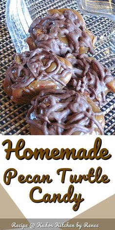 homemade pecan turtle candy recipe with text overlay