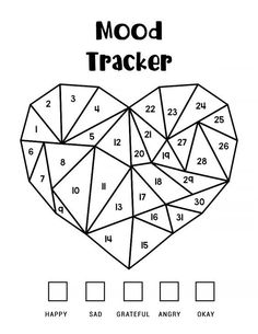 a heart shaped puzzle with the words mood tracker in black and white, on top of it