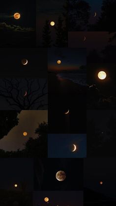 many different images of the moon in the night sky