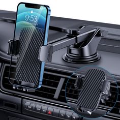 the car phone holder is attached to an air vent