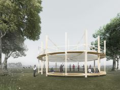 an artist's rendering of a circular structure surrounded by trees