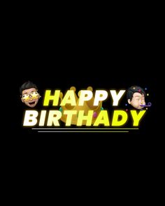 the happy birthday message is displayed in front of a black background with three cartoon characters