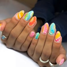 Summer Nails Crazy, Each Nail Different Design, Vibey Nails, Croc Nail Design, Luminary Nails Design, Crazy Summer Nails, Ibiza Fits, Funky Summer Nails, Croc Nails