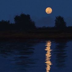 the full moon is reflected in the water