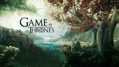 the game of thrones logo is shown in front of a forest scene with trees